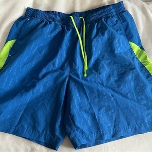 Under Armour Men’s Blue Athletic Shorts with Neon Accents Sz L